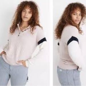 Madewell Merino Wool Blend Bowden Henley Coziest Yarn Crew Neck slouchy Sweater